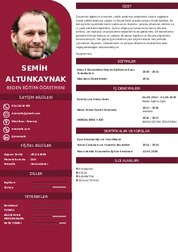 Beden Eğitimi Öğretmeni CV Örnekleri cv indir